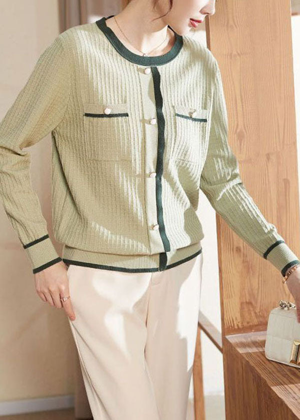 Style Green O-neck Thick Patchwork Knit Sweater Long Sleeve