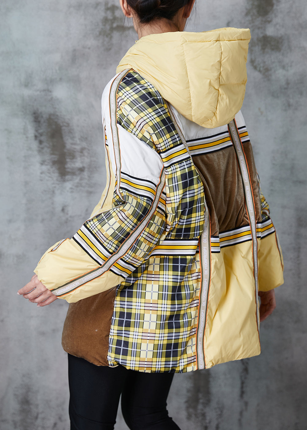 Yellow Oversized Patchwork Duck Down Puffers Jackets Winter