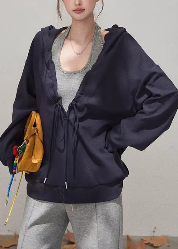 Khaki Tie Lace Drawstring Hooded Sweatshirts Fall