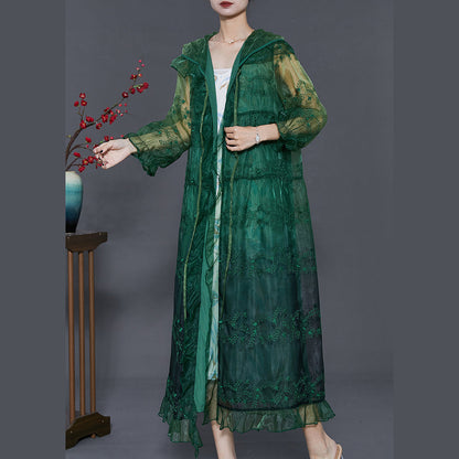 Green Organza Upf 50+ Cardigans Embroidered Ruffled Summer