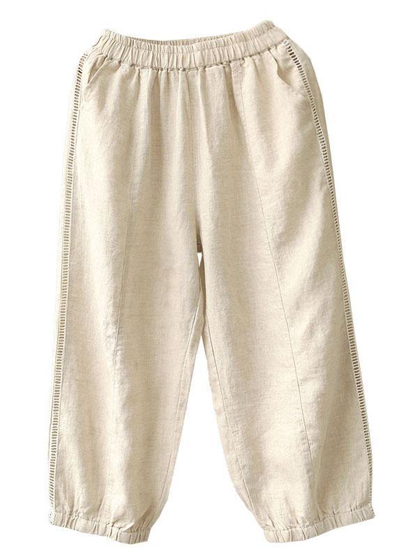 Organic Beige Retro Hollow Out Pockets Fall Pants