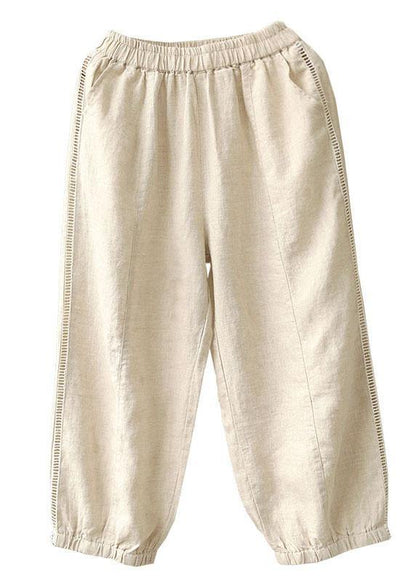 Organic Beige Retro Hollow Out Pockets Fall Pants