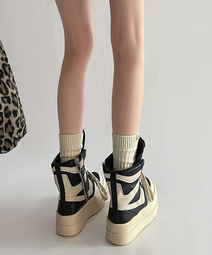 Black Lace Up Splicing Faux Leather Platform Boots