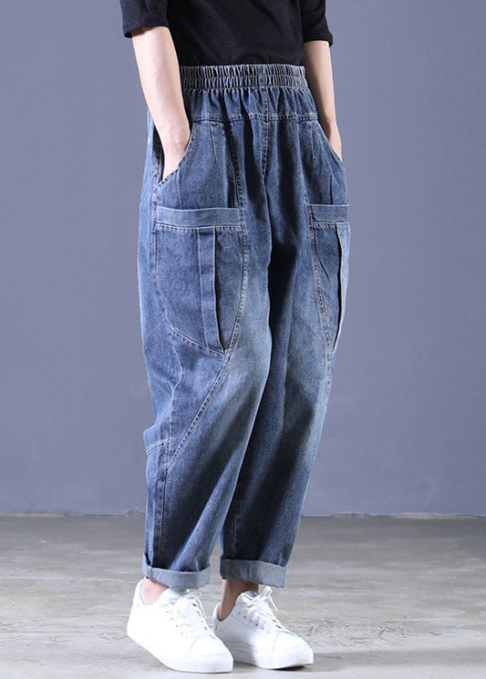 Boutique Blue Elastic Waist Pockets Harem Fall Pants
