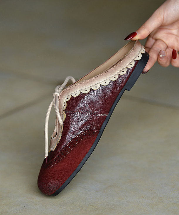 Splicing Flat Slide Sandals Mulberry Cowhide Leather