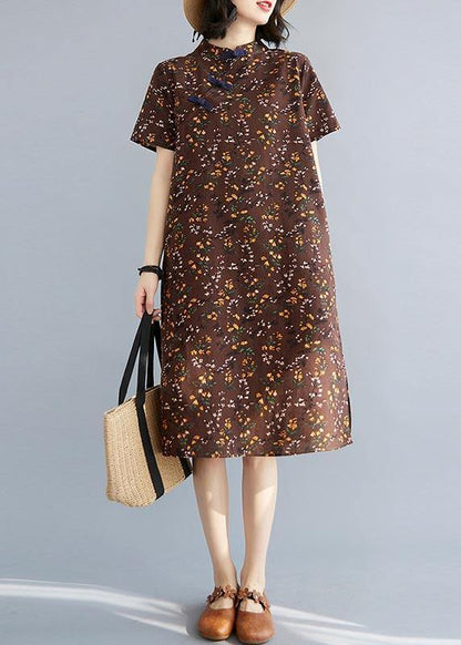 Fitted Blue Print Cotton Side Open Summer Long Dresses