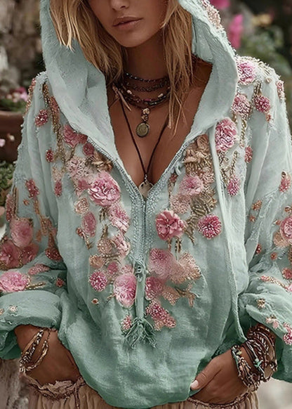 Apricot Hooded Print Cotton Sweatshirt Spring
