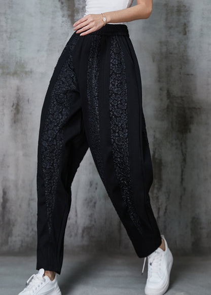 Black Oversized Patchwork Jacquard Cotton Pants Spring
