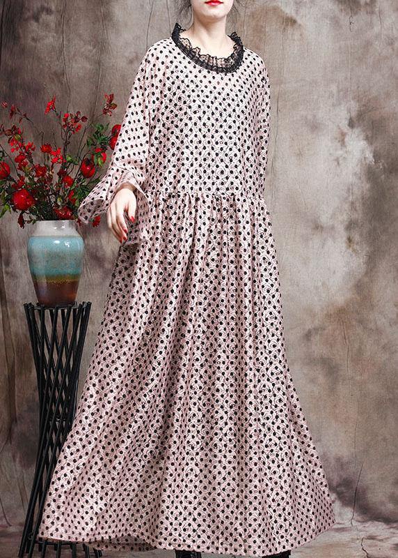 Diy Khaki Dot Silk Patchwork Lace Mid Dress Summer