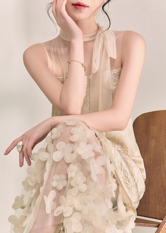 Apricot Tulle Patchwork Vacation Maxi Dresses Summer