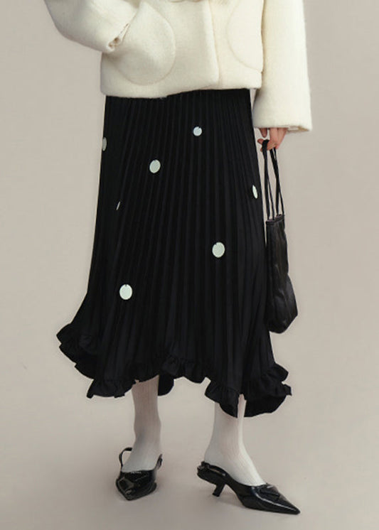 Black Ruffled Sequins Dot Maxi Skirts Spring