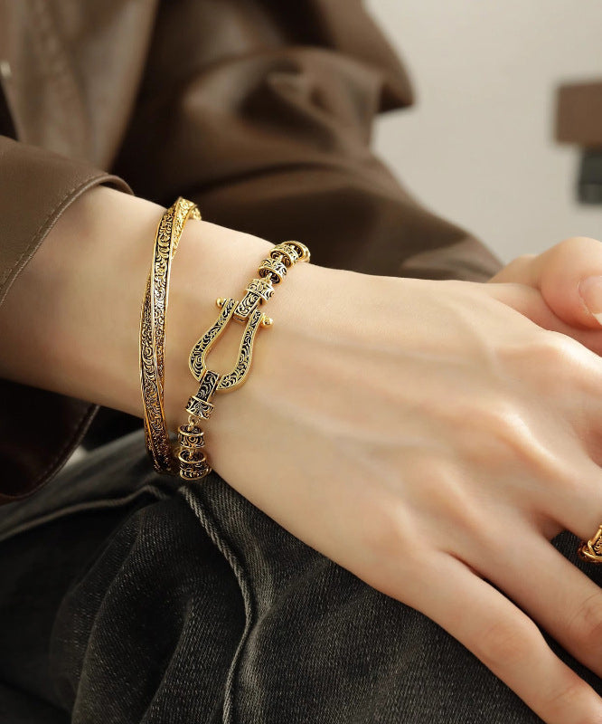 Sterling Silver Ancient Gold Chain Bracelet and Cuff Two Piece Set