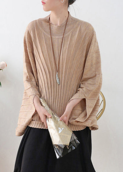 Apricot Baggy Knit Top O-neck Batwing Sleeve