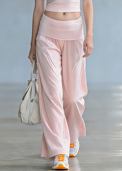 Pink O-neck Top and Wide Leg Pants Short Sleeve