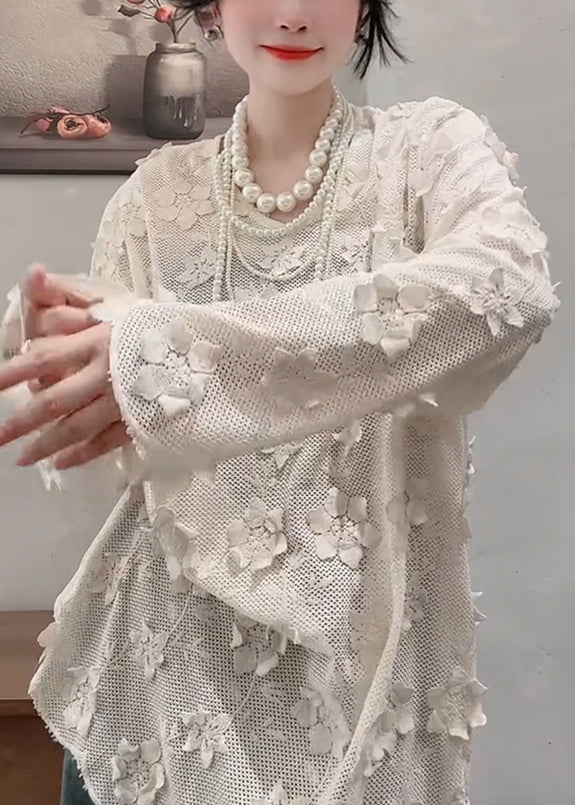 French Apricot O-neck Decorated Top Fall