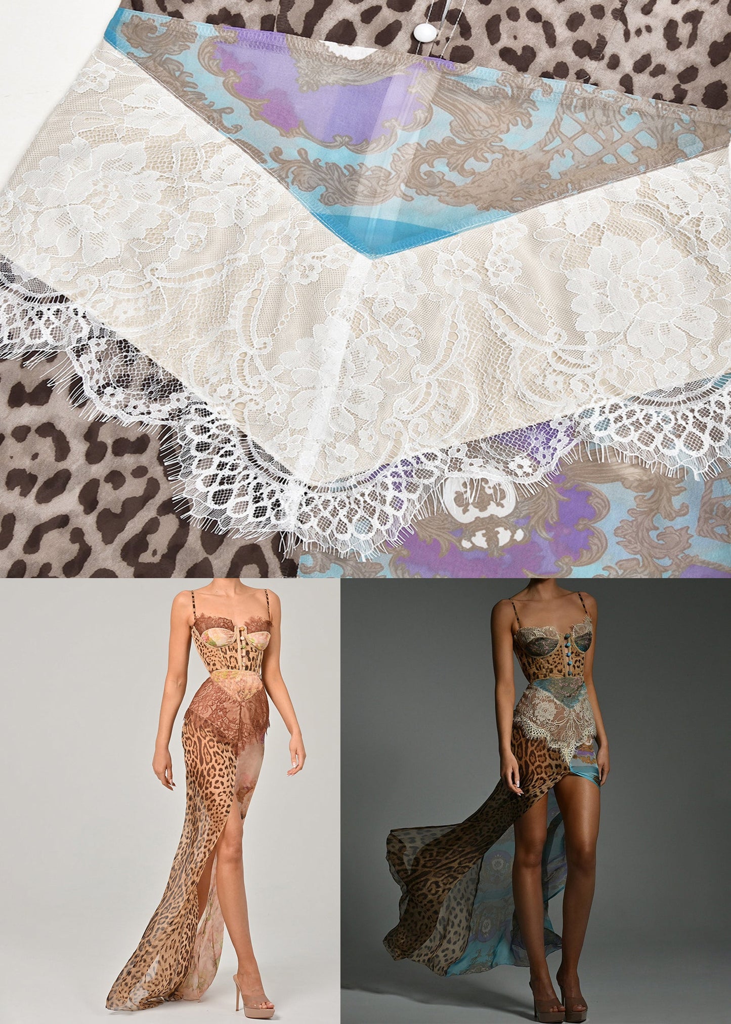 Coffee Side Open Lace Patchwork Chiffon Sleeveless Spaghetti Strap Dress