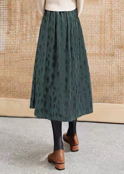 Blackish Green Jacquard Exra Large Hem Cotton Skirts Spring