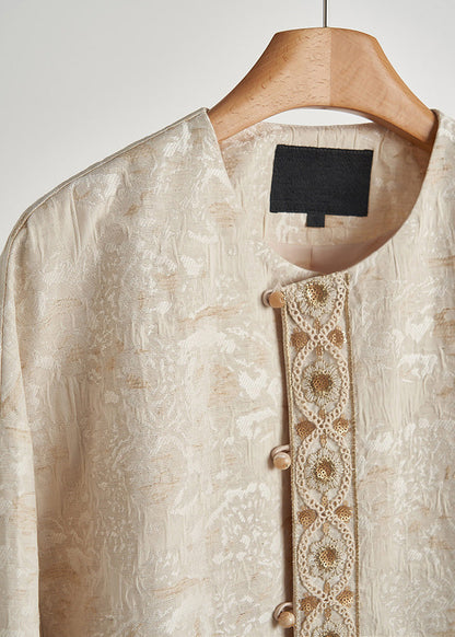 Beige Oversized Jacquard Cotton Coats Fall