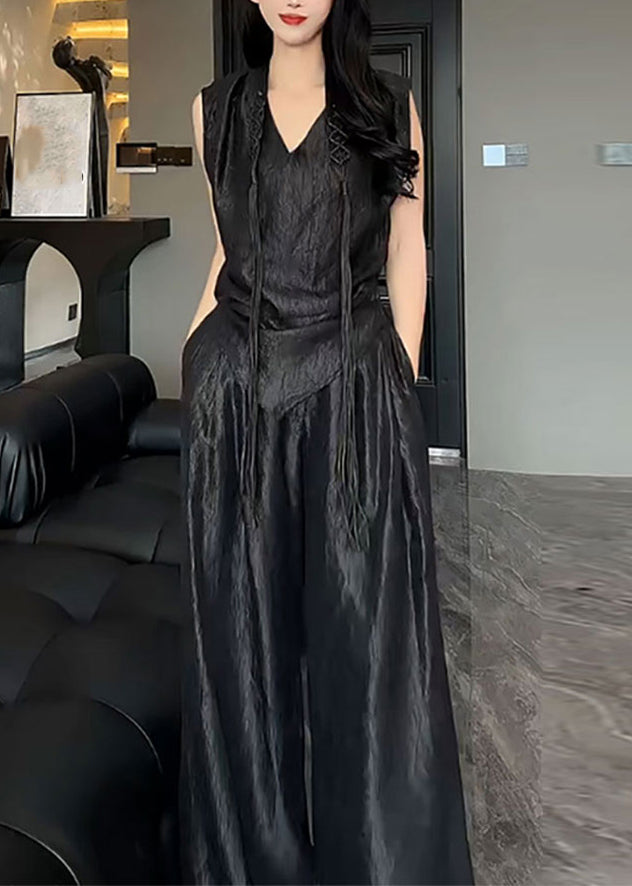White V Neck Asymmetrical Silk Top and Pants Two Pieces Set Summer