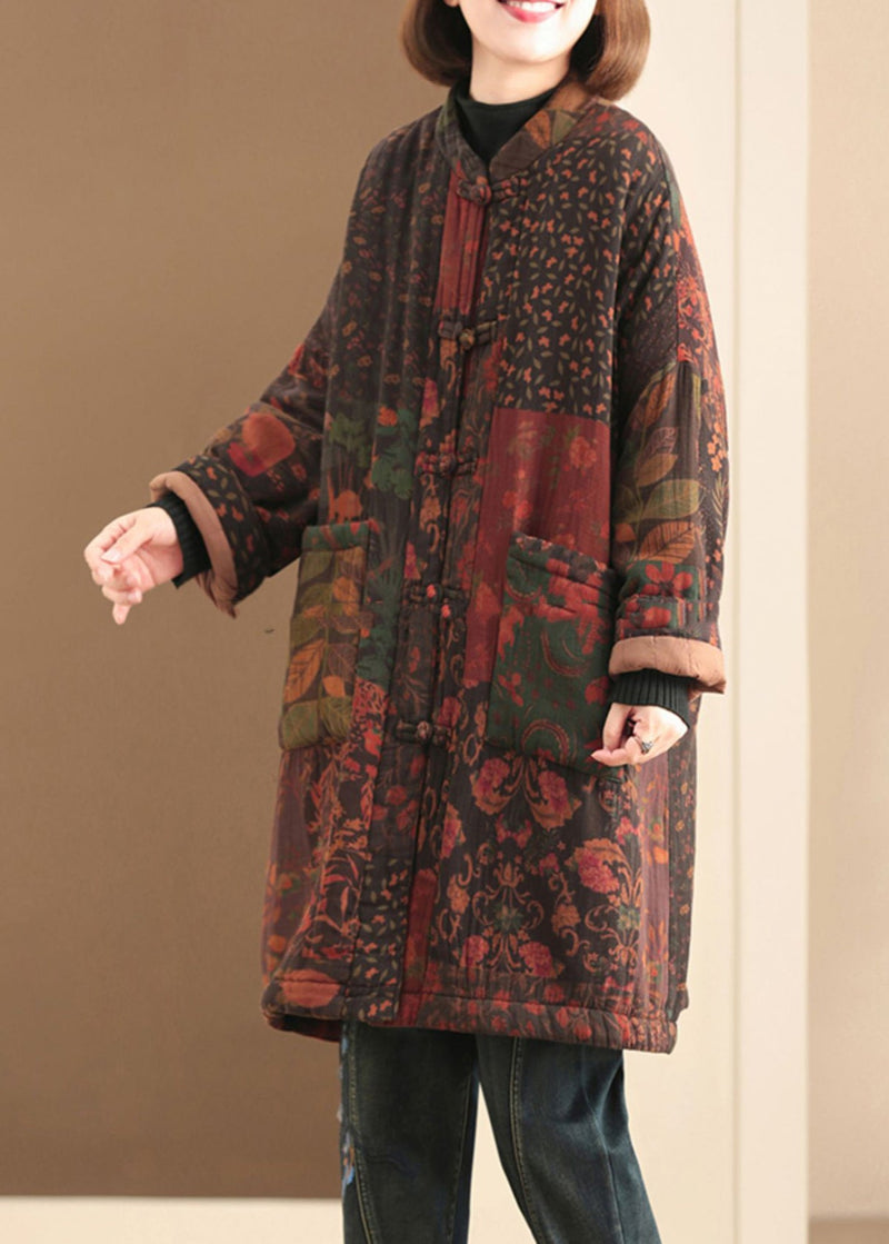 Navy Pockets Print Fine Cotton Filled Witner Coats