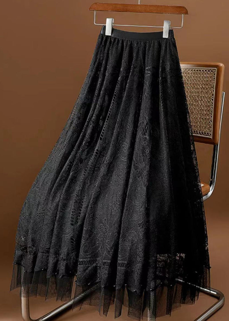 Purple Wrinkled Hollow Out Lace High Waist Skirt Spring