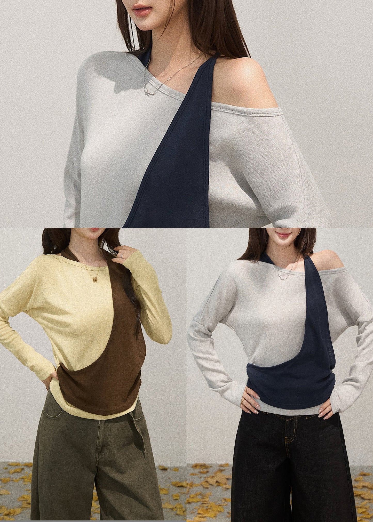 Yellow Asymmetrical Cotton One Shoulder Tops Fall
