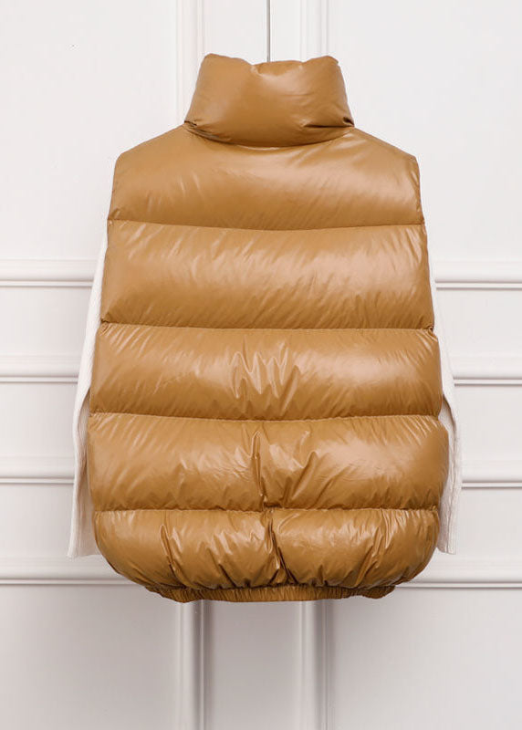 Khaki Zip Up Pockets Warm Duck Down Vest Sleeveless