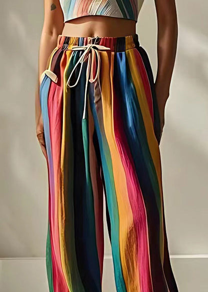 Lace Up Elastic Waist Linen Summer Pants