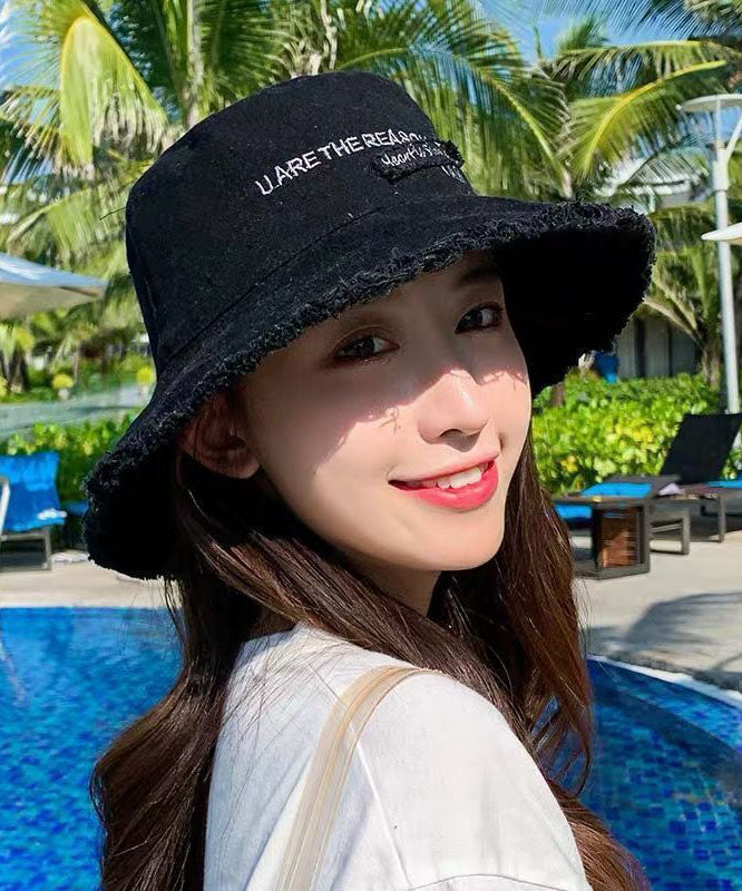 Stylish Black Letter Embroideried Denim Fabric Bucket Hat