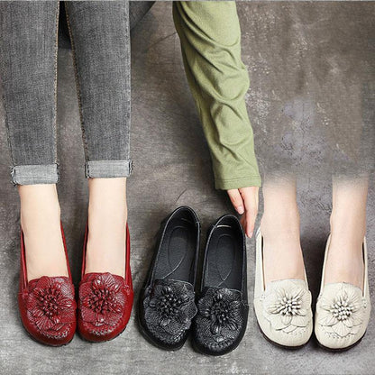 Red Cowhide Leather Flat Shoes for Flat