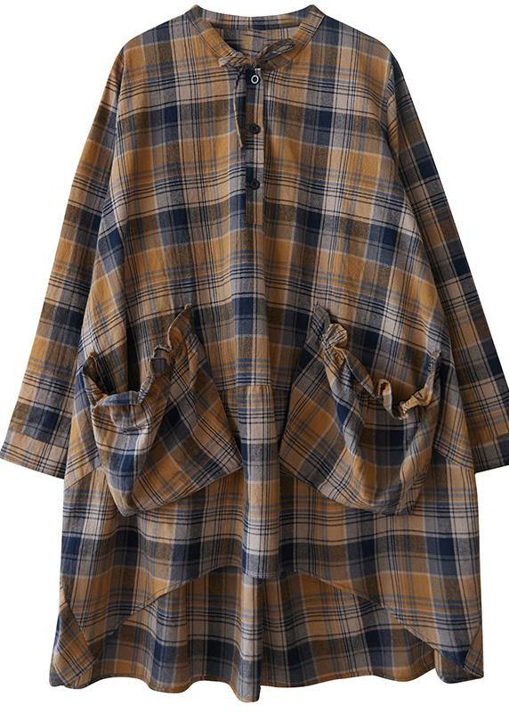 Plaid Shirts O-neck Asymmetric Clothing Spring Top