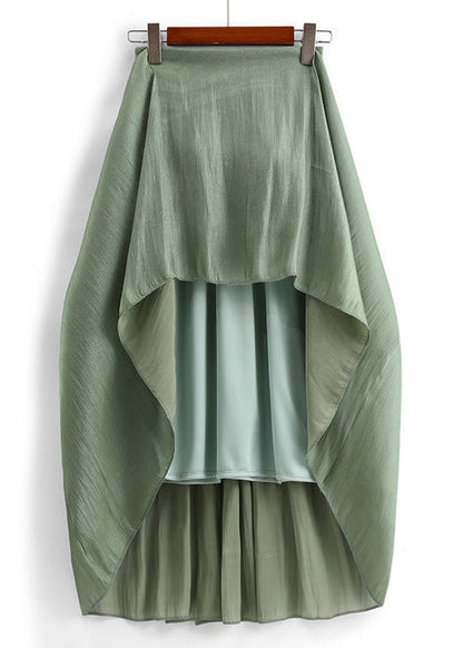 Simple Green Elastic Waist Cotton Skirt Summer