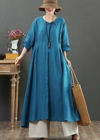 French O Neck Patchwork Spring Tunics Tunic Tops Blue Long Dress