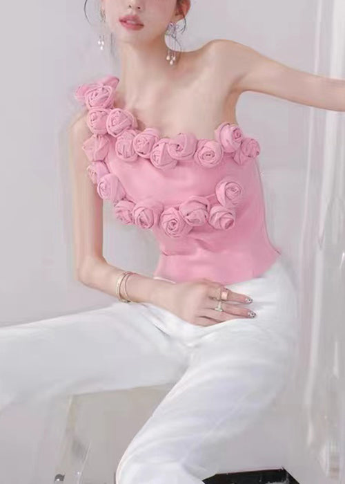 Pink One-shoulder Cotton Tank Sleeveless