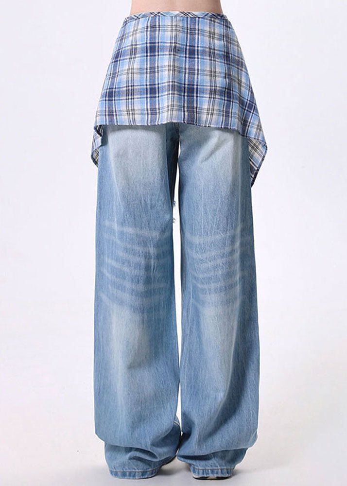 High Street Detachable Skirt Design Denim Wide Leg Pants Spring