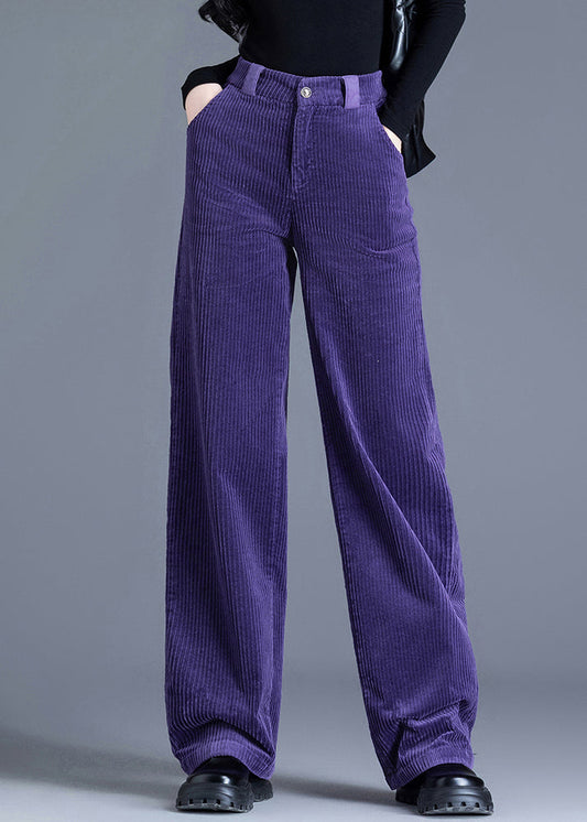 Purple Pockets High Waist Corduroy Straight Pants Spring