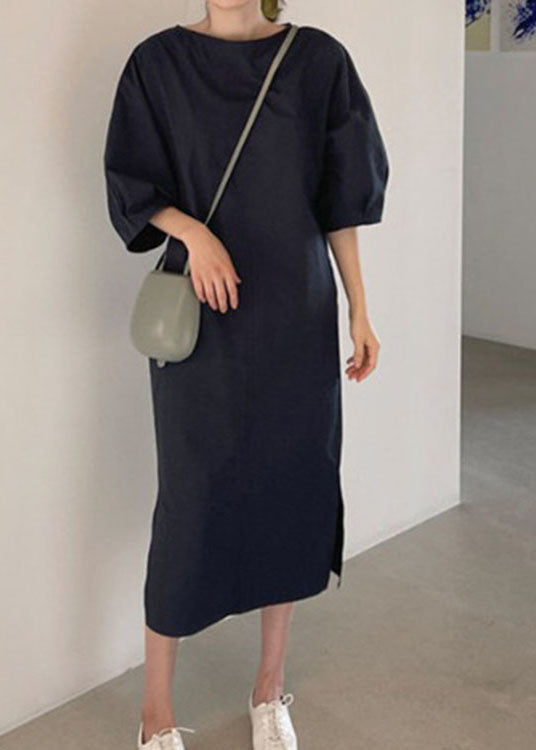 Navy Pockets Cotton Dresses Spring