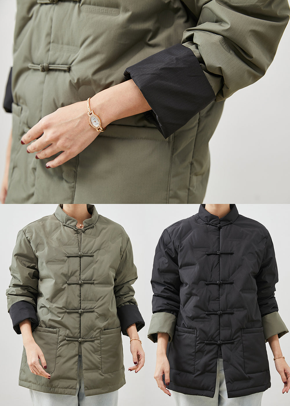 Grey Chinese Button Fine Cotton Filled Jackets Spring