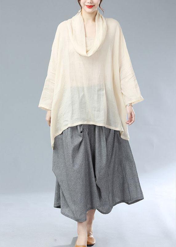 Beige Turtle Neck Batwing Sleeve Fall Blouses