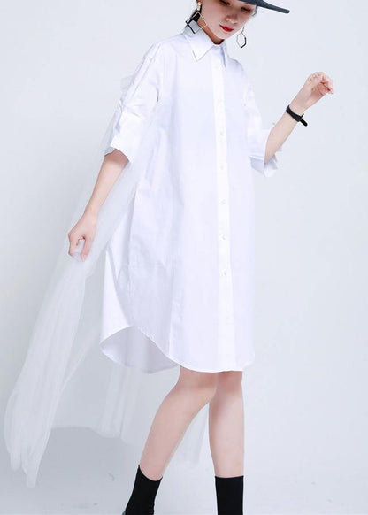 White Peter Pan Collar Button Holiday Summer Cotton Dress