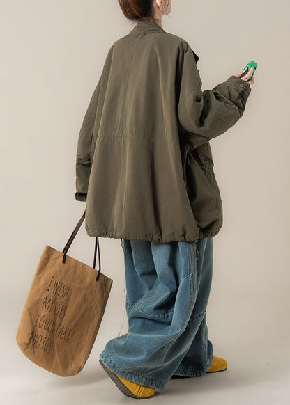 Korean Version Green Pocket Cotton Filled Jacket Outfit Winter