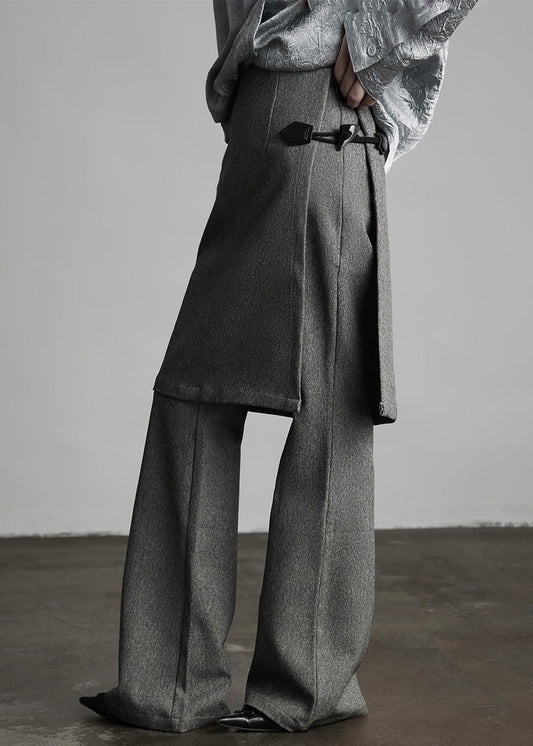 Italian Grey Fake Two-piece Split Design Suit Pants Fall
