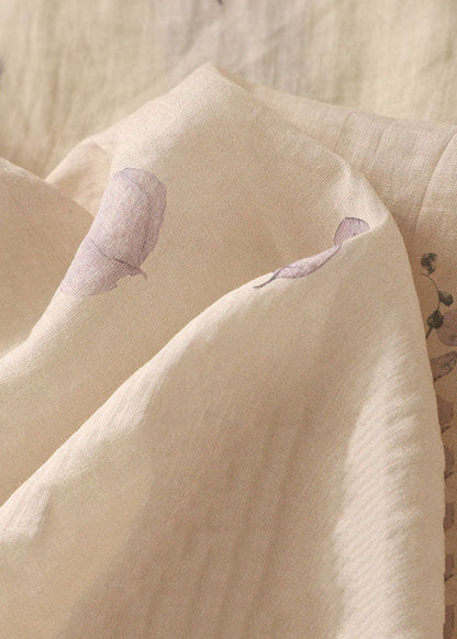 Light Purple Print Tasseled Patchwork Cotton Shirt Bracelet Sleeve