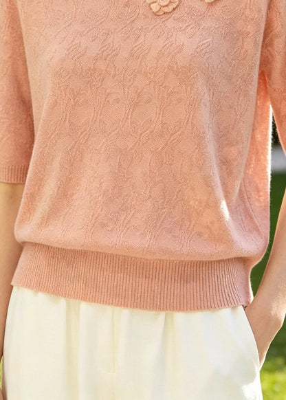 Pink Jacquard Knit Shirt Top Stereoscopic Summer
