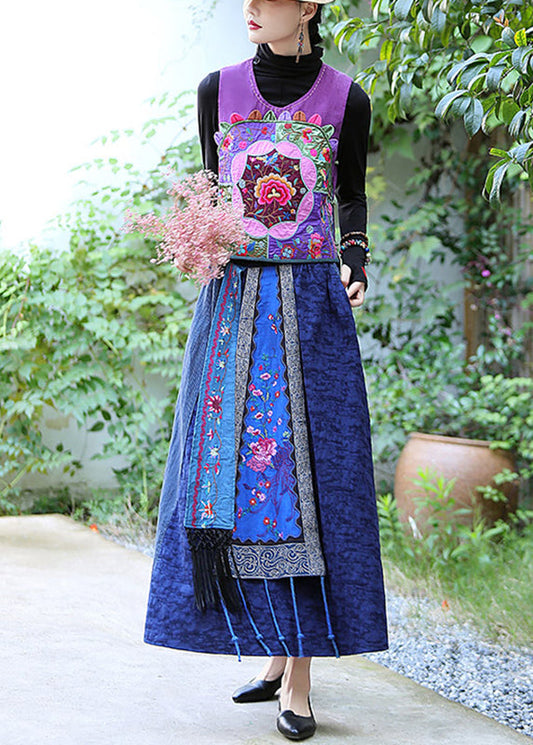 Art Purple Embroideried Linen Waistcoat Fall