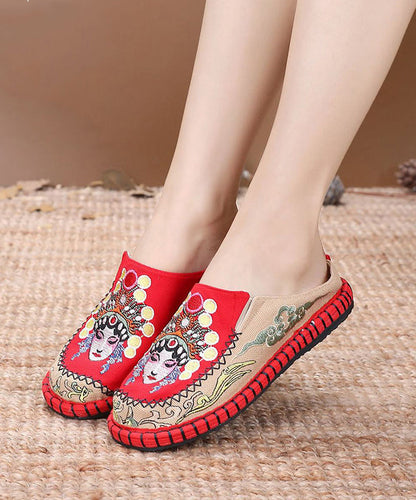 Blue Linen Fabric Unique Bei Jing Opera Embroideried Slide Sandals