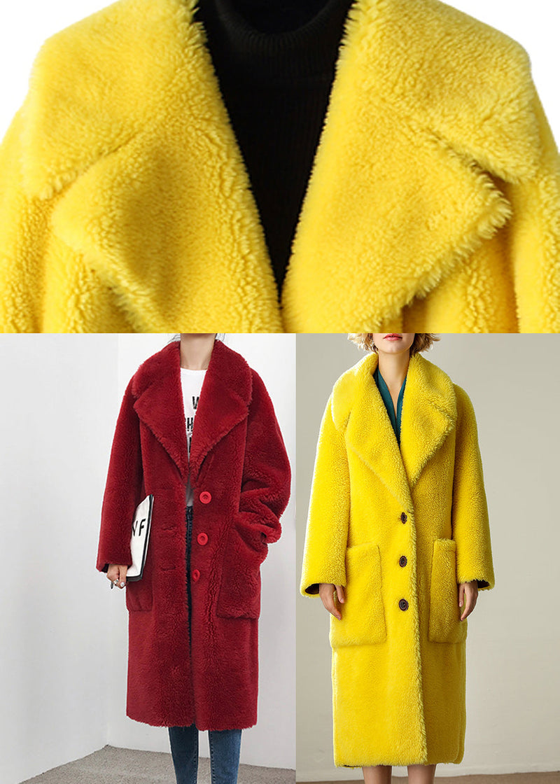 Yellow Sailor Collar Pockets Loose Wool Coats Long Sleeve