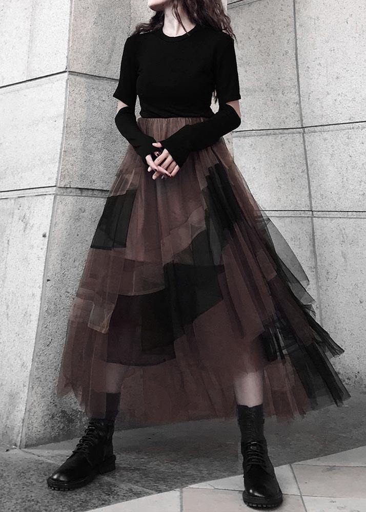 Color Block High Waist Tulle Skirt Summer