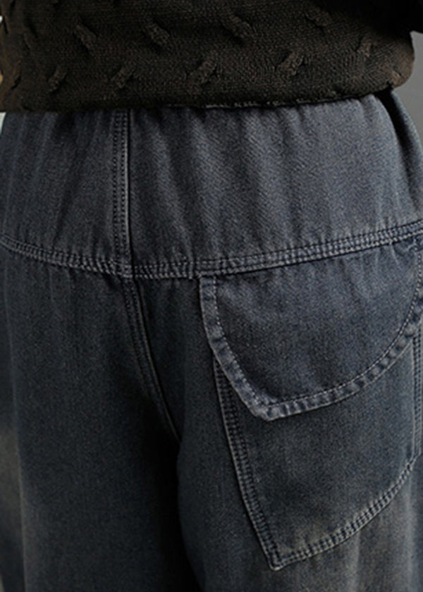 Diy Black Oversized Patchwork Warm Fleece Denim Harem Pants Winter