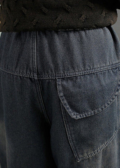 Diy Black Oversized Patchwork Warm Fleece Denim Harem Pants Winter